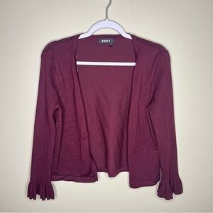 DKNY Open Front Ribbed Ruffle‎ Cropped Sleeve Cardigan